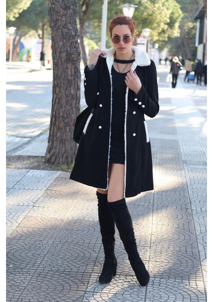 Kışlık Günlük Şık Kadın Kaşe Kaban