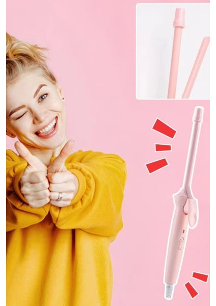 Pembe Afro Dalga Ince Uçlu Saç Maşası, Profesyonel Kıvırcık Bigudi ve Bukle Makinesi