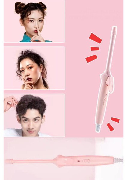 Pembe Afro Dalga Ince Uçlu Saç Maşası, Profesyonel Kıvırcık Bigudi ve Bukle Makinesi