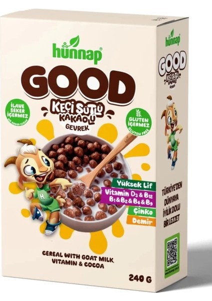 Bfs Hünnap Keçi Sütlü Kakao ve Vitamıin Tahıllı Glutensiz Gevrek 240 gr