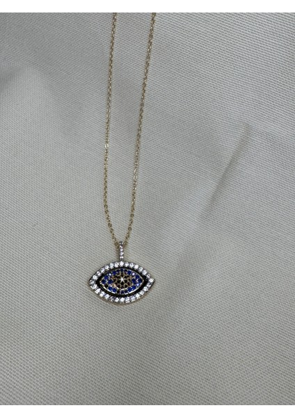 Zirkon Lacivert Taşlı Göz Kolye