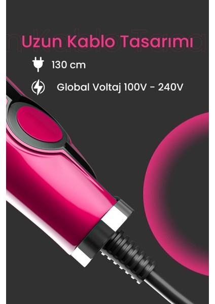 Seramik Kaplı Pembe Detaylı Saç Düzleştirici, Şık ve Hafif Tasarım