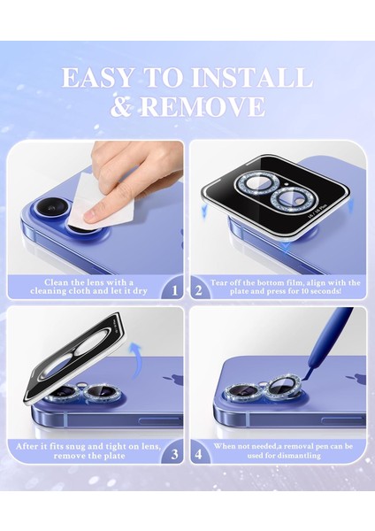 Iphone 16 Plus Uyumlu Pırlanta Taşlı Safir Lens Koruyucu Çizilmez Su Geçirmez Kamera Koruyucu