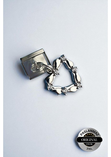 Italyan Charm Bileklik Charmı Sarmaşık Kalp Zirkon Taşlı Model 1 Adet