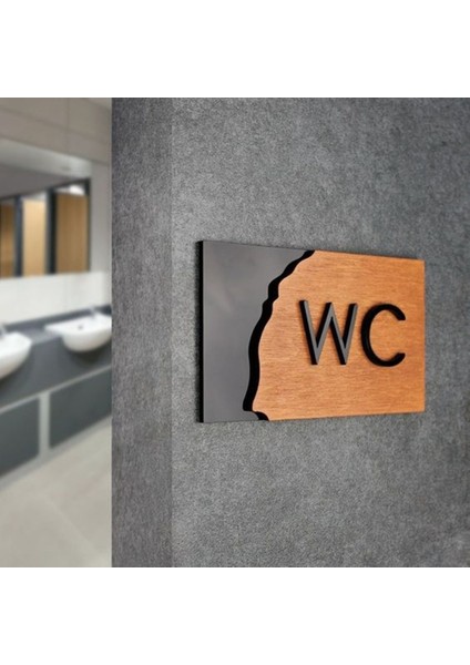 Wc Tuvalet Kapı Duvar Tabelası Ahşap Uyarı Işareti Yapışkanlı 25 x 11 cm
