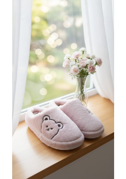 Peluş Kadın Ev Terliği Ekru Ayıcık Nakış fiyatları