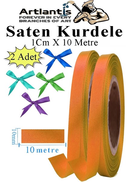 Turuncu Kurdele Saten 1 cm 10 Metre 2 Adet Saten Kurdela Parlak Hediye ve Süsleme Şeridi Süs Paketleme Çiçek Saç El