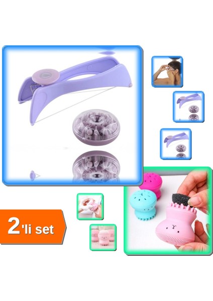 Ipli Yüz Tüy Alma Aleti + Peeling Etkili Cilt Temizleme Fırçası 2li Set KXP4ZQ