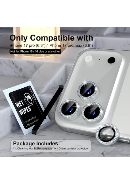Iphone 17 Pro Max Uyumlu Pırlanta Taşlı Safir Lens Koruyucu Çizilmez Su Geçirmez Kamera Koruyucu fiyatları
