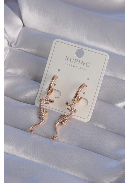 Bfs Xuping Rose Renk Zirkon Taşlı Kertenkele Model Halka Küpe