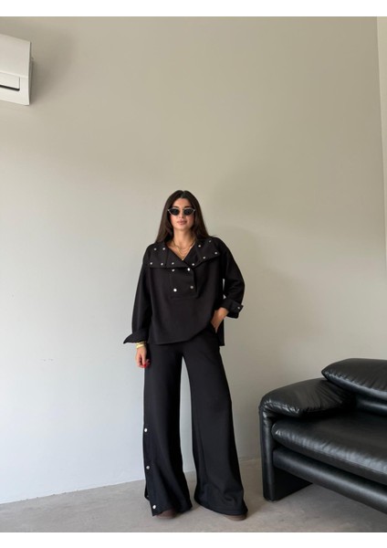 Keyymod Üstü ve Altı Çıt Çıt Detaylı Oversize Bol Modal Takım