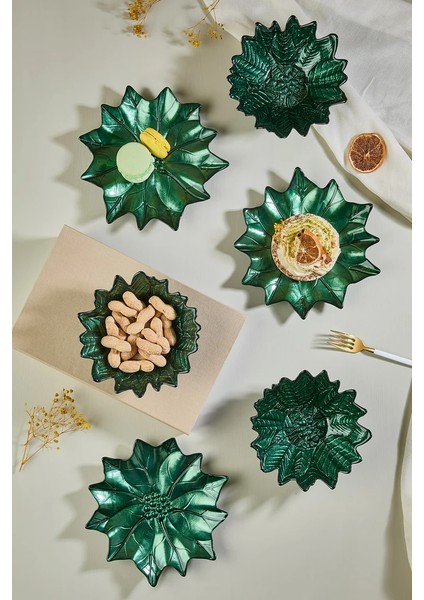 Yeşil Poinsettia Cam Tabak & Kase Seti - 3 Adet Tabak - 3 Adet Kase fiyatları