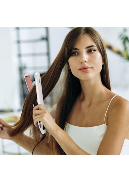 Dijital Turmalin Keratin Seramik Ince Plaklı Saç Düzleştirici Beyaz modelleri