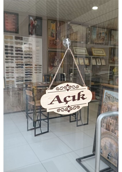 Açık Kapalı Yazılı Tabela Levha Ahşap Kabartma Mağaza Kapı Yönlendirme Uyarı Levhası