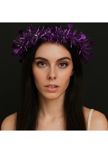 Bfs Kalp Püsküllü Gece Parıltısı 3 Modlu Led&amp;#39;li Işıklı Taç Mor Renk fiyatları