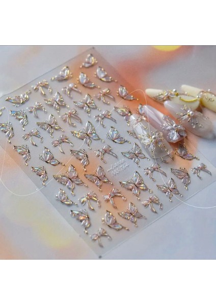 Parlayan Dokulu Jel Kelebek Tırnak Süsleme Stickerı Nail Art Süslemeleri