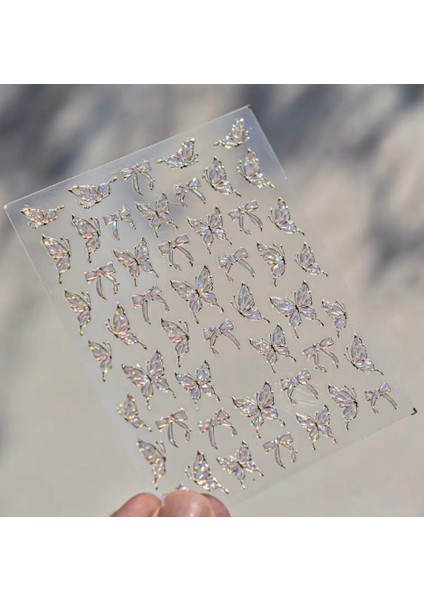 Parlayan Dokulu Jel Kelebek Tırnak Süsleme Stickerı Nail Art Süslemeleri modelleri
