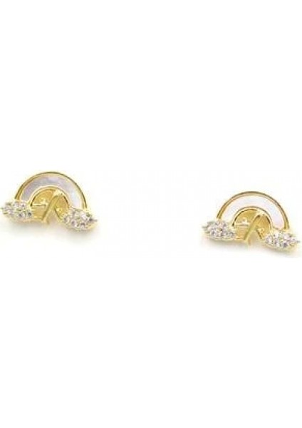 Gümüş Iğneli Gökkuşağı Küpe - Altın