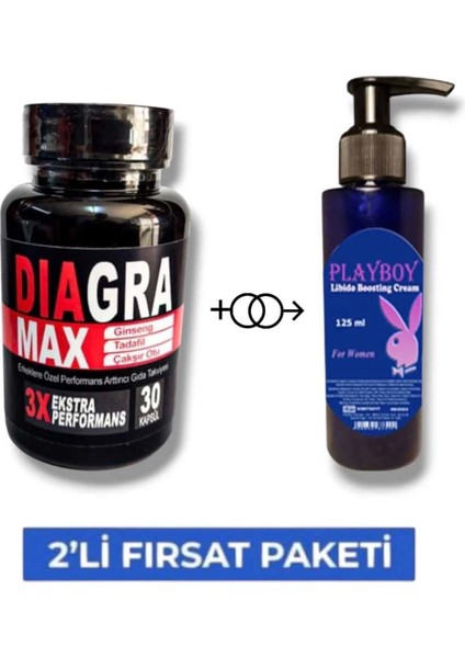 Diagra Max Erkek Performans Geliştirici 30'lu Takviye Playboy Lib.ido Arttırıcı Krem 125 ml