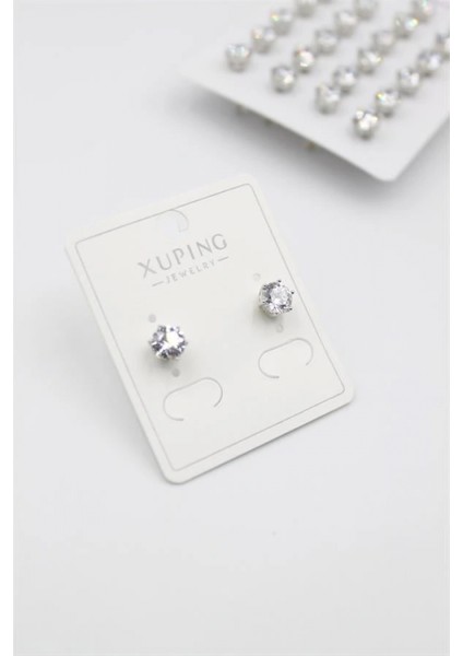 Büyük Boy Zirkon Taşlı Tektaş Küpe - Gümüş