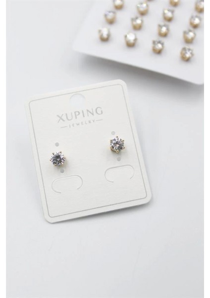 Orta Boy Zirkon Taşlı Tektaş Küpe - Altın