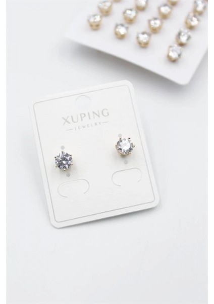 Büyük Boy Zirkon Taşlı Tektaş Küpe - Altın