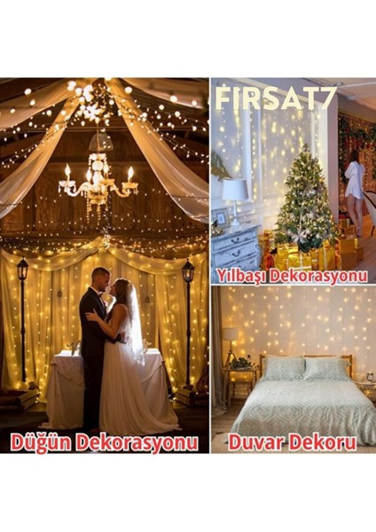 Perde LED 3x3 Metre 8 Fonksiyonlu Perde LED Işık Saçak LED Işık 300 LED Yılbaşı Işığı Süsü Fişli LED fiyatları