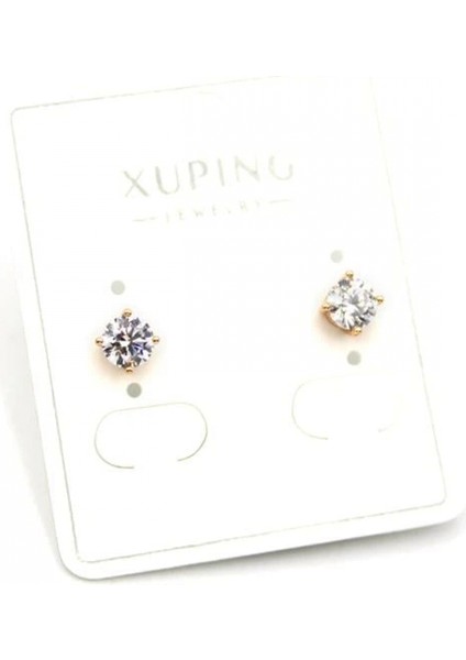 Orta Boy Tek Taş Küpe - Altın