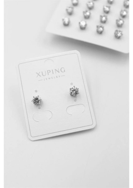 Orta Boy Zirkon Taşlı Tektaş Küpe - Gümüş