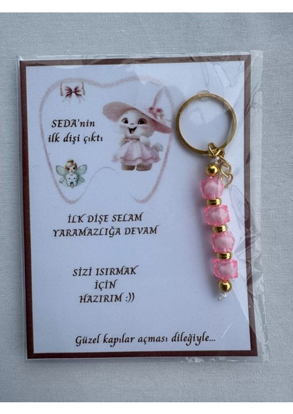 100 Adet Pembe Renk Isme Özel Ilk Dişim Çıktı Diş Partisi Diş Buğdayı Hatırası Hediyelik Anahtarlık modelleri
