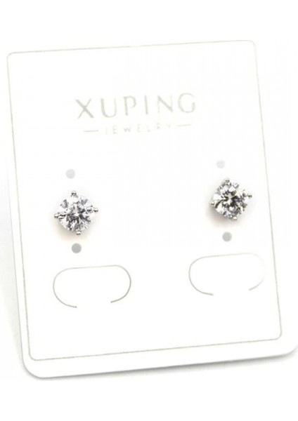 Orta Boy Tek Taş Küpe - Gümüş