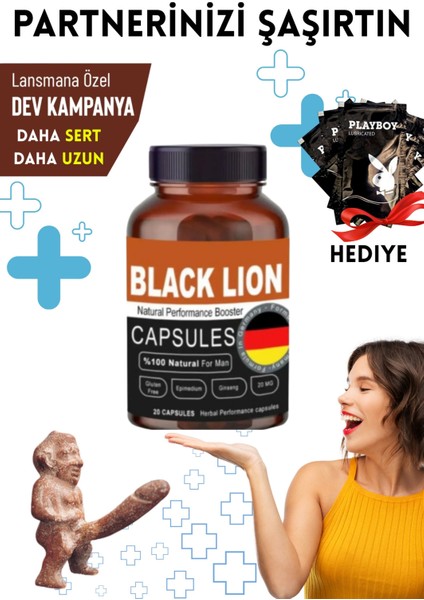 Black Lion Xxl Sertleştiricili Geciktiricili Büyütücülü Mucizevi Erkek Performans Arttırıcılı Set