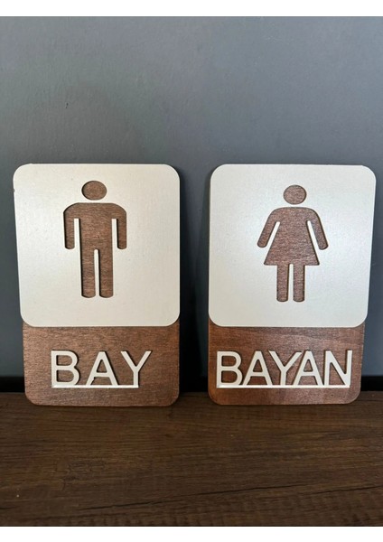Bay Ahşap Tuvalet Wc 2 Tabela Seti ile Modern Banyo Deneyimi Otel ve Restoranlar 23 x 15CM