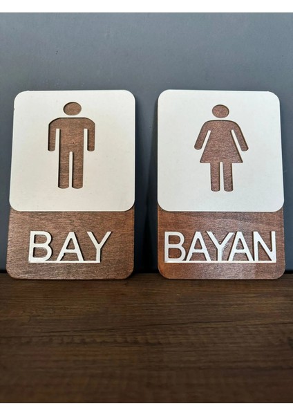 Bay Ahşap Tuvalet Wc 2 Tabela Seti ile Modern Banyo Deneyimi Otel ve Restoranlar 23 x 15CM fiyatları
