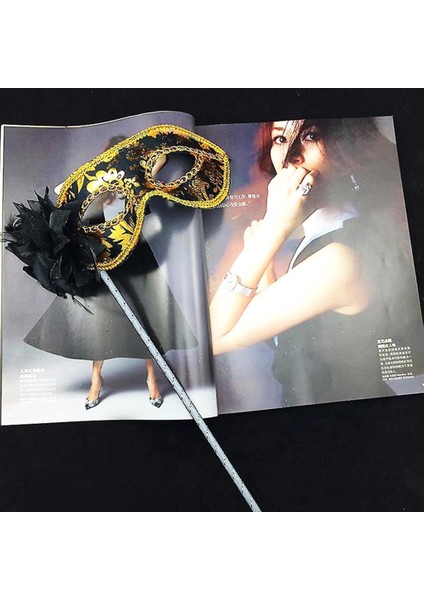 Bfs Lüks Taşlı Saplı Maskeli Balo Maskesi Siyah Renk 35 cm fiyatları