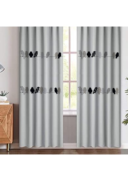 Milimalist Kuş Desen Baskılı Gri Renk Karartma Blackout Fon Perde ( Pilesiz ) fiyatları