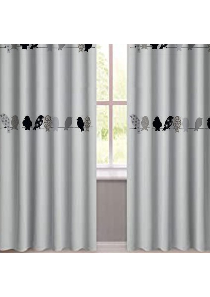 Milimalist Kuş Desen Baskılı Gri Renk Karartma Blackout Fon Perde ( Pilesiz ) modelleri