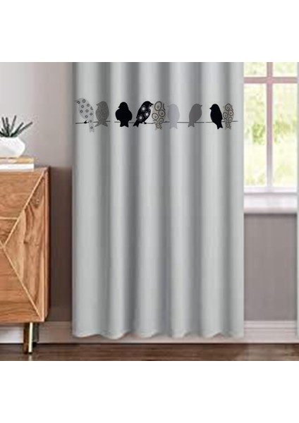 Milimalist Kuş Desen Baskılı Gri Renk Karartma Blackout Fon Perde ( Pilesiz ) indirimleri
