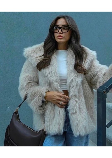 Rengastyle Kadın Yumuşak Tüylü Kısa Kürk Ceket Mont