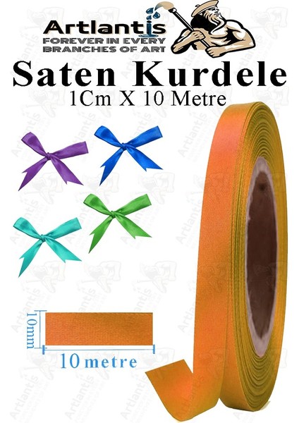 Kurdele Saten 1 cm 10 Metre 1 Adet Saten Kurdela Parlak Hediye ve Süsleme Şeridi Süs Paketleme Çiçek Saç El Sanatı