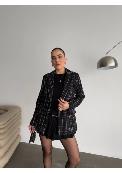 Rengastyle Kadın Astarlı Tüvit Blazer Ceket