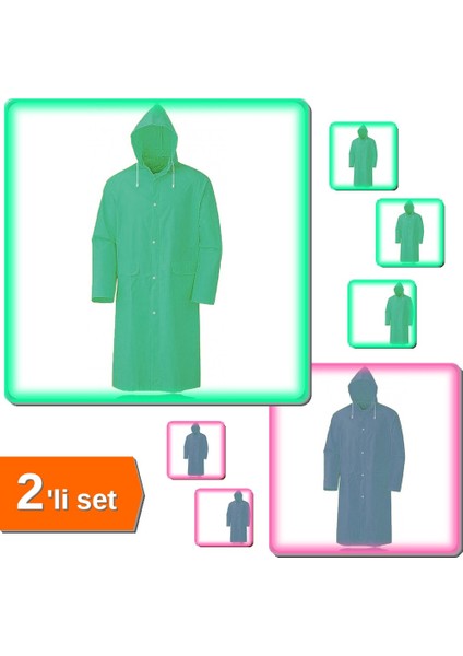 2’li Premium Kapşonlu Yağmurluk Haki & Lacivert – Standart 2xl | EE9B49