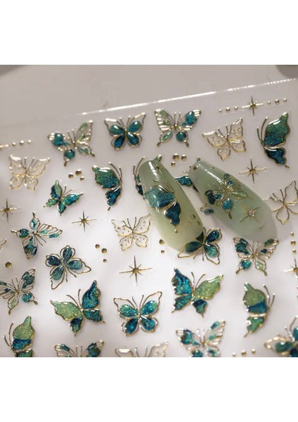 5d Kabartmalı Parlak Jel Kelebek Tırnak Süsleme Stickerı Nail Art modelleri