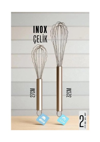 Bfs Inox Çelik Çırpıcı + Uzun Kısa 2 Li Çırpıcı Seti