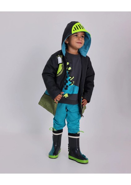 Şövalye Desenli Kapüşonlu Erkek Çocuk Su Geçirmez Yağmurluk