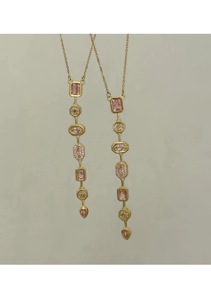 Melis Göral 7 Element Çelik Gold Kolye Pudra Renkli