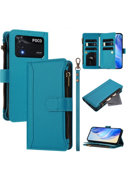 Xiaomi Poco M4 Pro 4g Için Eabhulie Kılıfı, Kart Tutuculu Fermuarlı Cüzdanlı Deri Kapaklı Kılıf-Göl Mavi (Yurt Dışından)