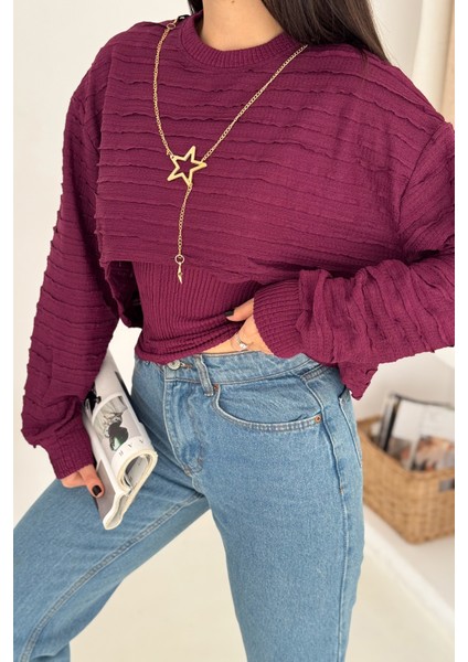 Kadın Dokulu Atlet & Kolye & Sweatshirt Takım – Sıcak & Şehirli Stil fırsatları