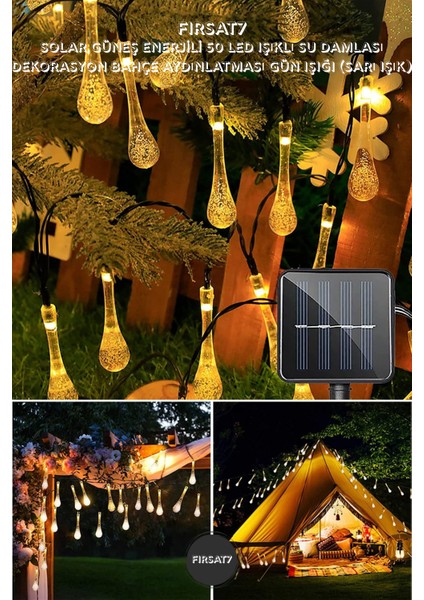 50 Damla LED Güneş Enerjili 7 Metre Bahçe Aydınlatma Modlu Solar Gün Işığı Dekoratif Iç & Dış Mekan