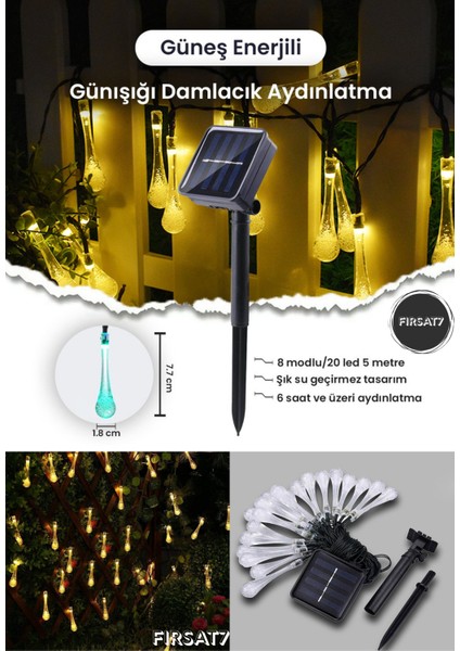 50 Damla LED Güneş Enerjili 7 Metre Bahçe Aydınlatma Modlu Solar Gün Işığı Dekoratif Iç & Dış Mekan fiyatları